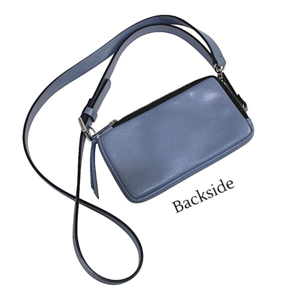 Bandolier Dusty Blue Leather Expanded Zip Cross Body Mini Bag - Picture 3 of 6